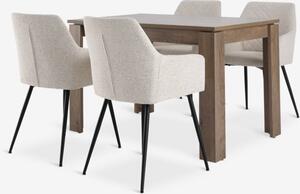 VEDDE D120 stol divlji hrast + 4 PURHUS prljavo bijela/crna
